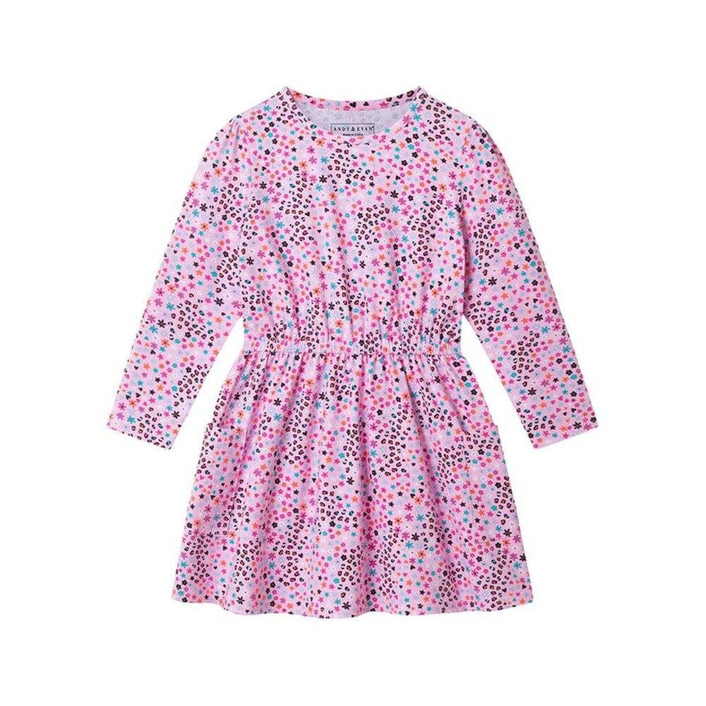 Andy & Evan Girls  Leopard Printed Jersey Dress, Pink